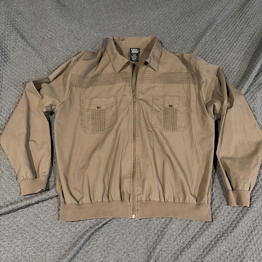 Vintage John Blair Jacket Mens Large Full Zip Jacket Shirt 80s Brown Pockets EUC